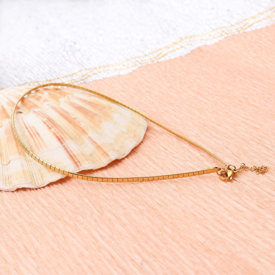 Image de 1 Pièce Collier Ras de Cou en 304 Acier Inoxydable Placage sous Vide Rectangle Doré 35cm long