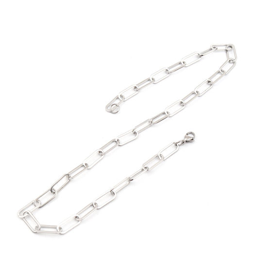 Image de Colliers en 304 Acier Inoxydable Argent Mat Ovale 45cm Long, 1 Pièce