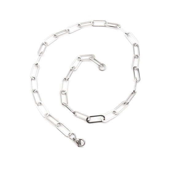 Image de Colliers en 304 Acier Inoxydable Argent Mat Ovale 45cm Long, 1 Pièce