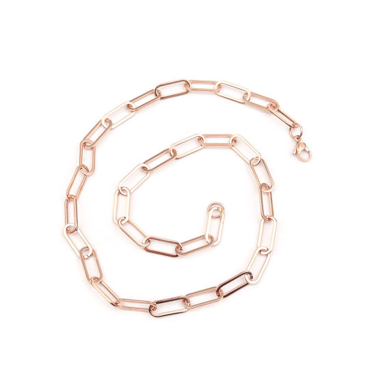 Image de 304 Stainless Steel Necklace Rose Gold Oval 45cm(17 6/8") long, 1 Piece