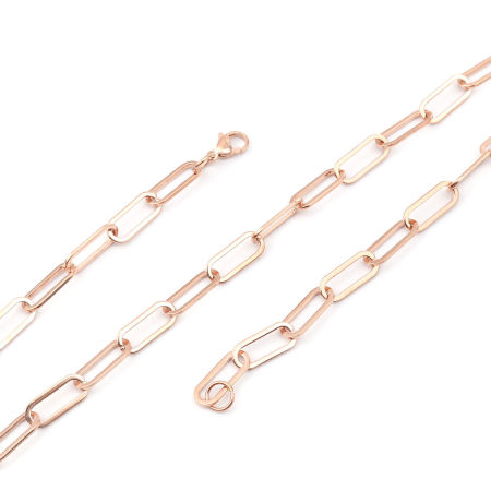 Image de Colliers En Gros Or Rose en 304 Acier Inoxydable, Ovale Chaîne de Trombone, Unisexe Placage sous Vide Élégant Minimaliste Cadeau Bijoux pour Détaillants 59.5cm long, Taille de la Chaîne: 7mm, 1 Pièce