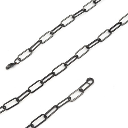 Image de Colliers En Gros Gun Métal en 304 Acier Inoxydable, Chaîne de Trombone, Unisexe Placage sous Vide Élégant Minimaliste Cadeau Bijoux pour Détaillants 59.5cm long, Taille de la Chaîne: 7mm, 1 Pièce