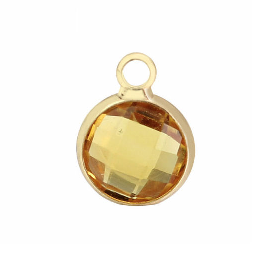 Picture of Zinc Based Alloy & Glass Birthstone Charms Round November Gold Plated Yellow 8.6mm Dia., 5 PCs
