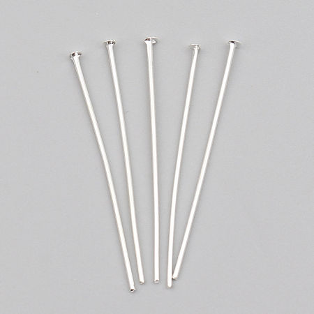 Iron Based Alloy Head Head Pins Silver Plated 4cm(1 5/8") long, 0.8mm, 1200 PCs