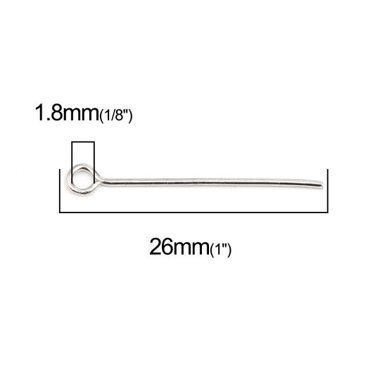 Bild von Eisenlegierung Kettelstifte mit Öse mit Öse Silberfarben 26mm lang, 0.7mm ， 3750 Stücke