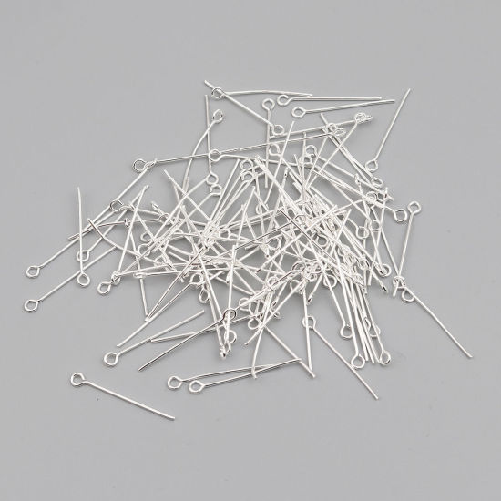 Image de Aiguilles Tiges à Œil Clous Tiges à Œil en Alliage de Fer Argenté 26mm long, 0.7mm, 2608 Pièces