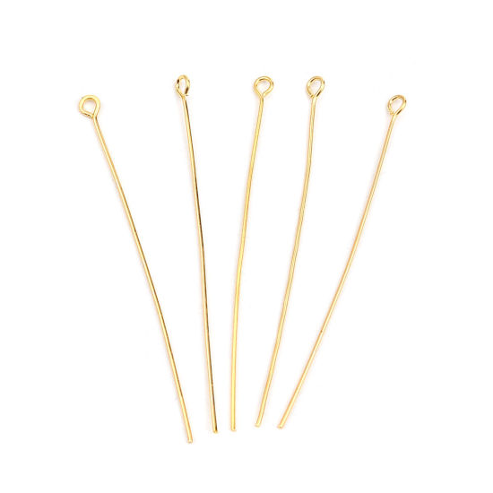Picture of Iron Based Alloy Eye Eye Pins Gold Plated 6cm(2 3/8") long, 0.7mm, 400 PCs