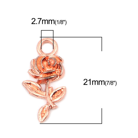 Immagine di Zinc Based Alloy Valentine's Day Charms Rose Flower Rose Gold 21mm x 10mm, 50 PCs