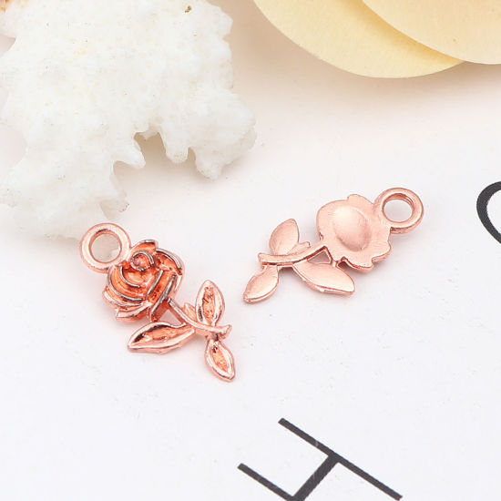 Immagine di Zinc Based Alloy Valentine's Day Charms Rose Flower Rose Gold 21mm x 10mm, 50 PCs
