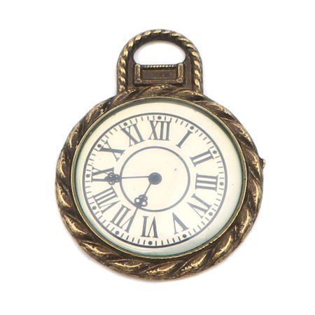 Image de Breloques en Alliage de Zinc Montres de Poches Bronze Antique Blanc 27mm x 21mm, 10 Pcs