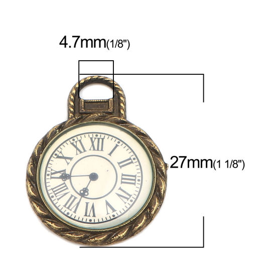 Bild von Zinklegierung Charms Taschenuhr Bronzefarbe Weiß 27mm x 21mm, 10 Stück