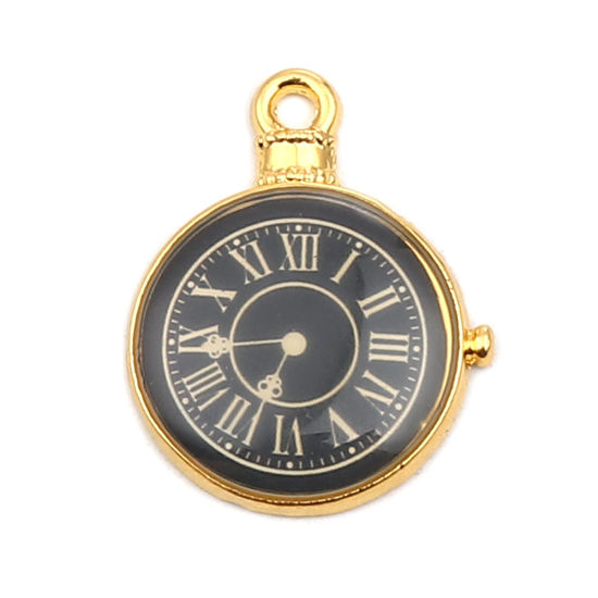 Picture of Zinc Based Alloy Charms Pocket Watch Gold Plated Black 25mm x 19mm, 10 PCs