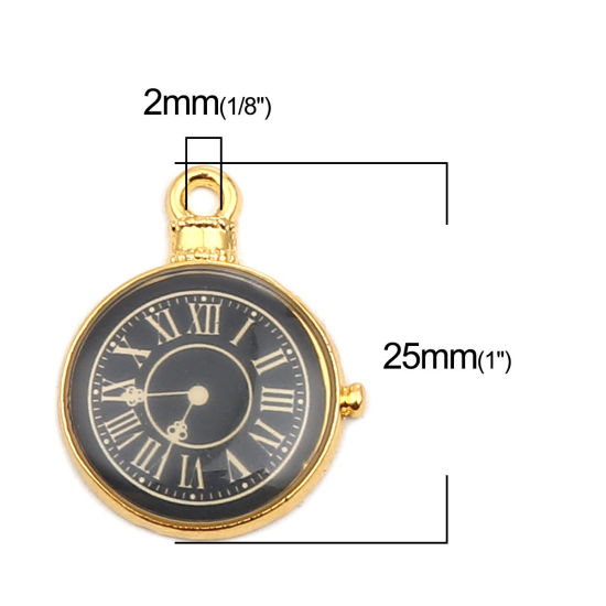 Picture of Zinc Based Alloy Charms Pocket Watch Gold Plated Black 25mm x 19mm, 10 PCs