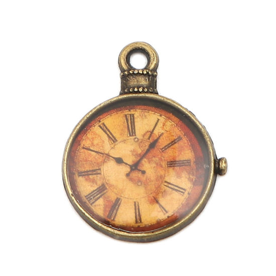 Bild von Zinklegierung Charms Taschenuhr Antik Bronze 25mm x 19mm, 10 Stück