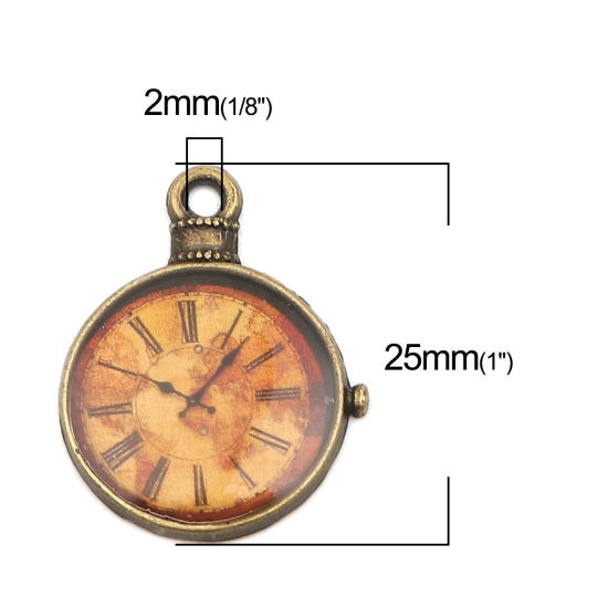 Bild von Zinklegierung Charms Taschenuhr Antik Bronze 25mm x 19mm, 10 Stück