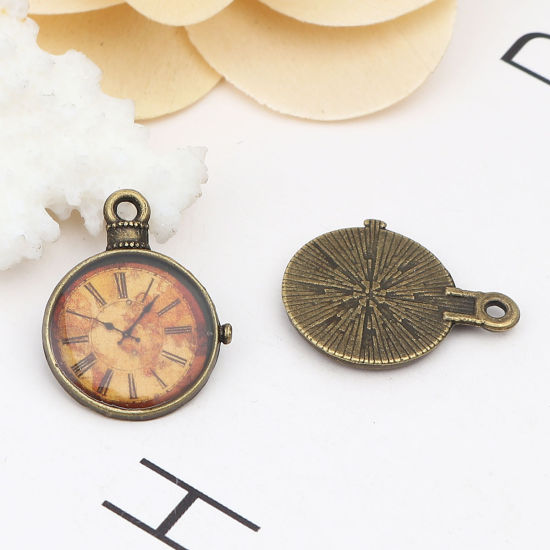 Bild von Zinklegierung Charms Taschenuhr Antik Bronze 25mm x 19mm, 10 Stück