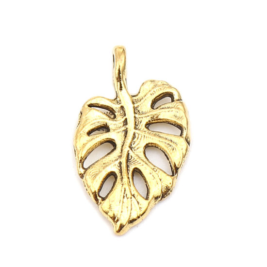 Picture of Zinc Based Alloy Charms Leaf Gold Tone Antique Gold 20mm x 12mm, 50 PCs