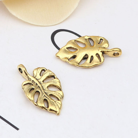 Picture of Zinc Based Alloy Charms Leaf Gold Tone Antique Gold 20mm x 12mm, 50 PCs