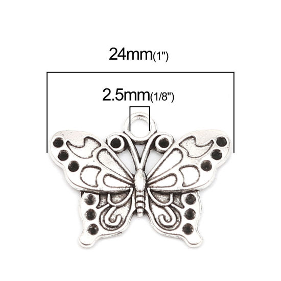 Immagine di Zinc Based Alloy Insect Charms Butterfly Animal Antique Silver Color (Can Hold ss5 Pointed Back Rhinestone) 24mm x 19mm, 50 PCs
