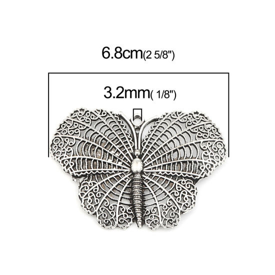 Immagine di Zinc Based Alloy Insect Pendants Butterfly Animal Antique Silver Color 68mm x 47mm, 2 PCs