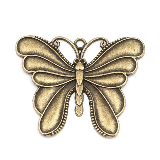 Immagine di Zinc Based Alloy Insect Pendants Butterfly Animal Antique Bronze (Can Hold ss6 Pointed Back Rhinestone) 66mm x 55mm, 2 PCs