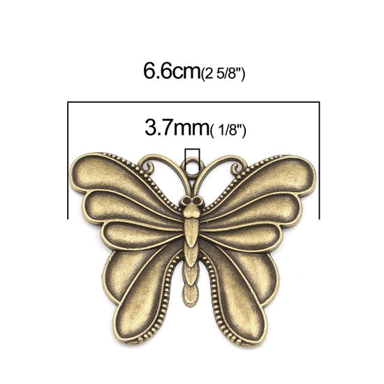 Immagine di Zinc Based Alloy Insect Pendants Butterfly Animal Antique Bronze (Can Hold ss6 Pointed Back Rhinestone) 66mm x 55mm, 2 PCs