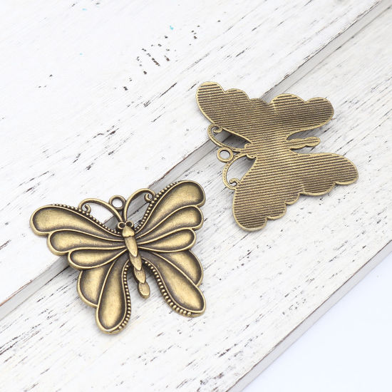 Immagine di Zinc Based Alloy Insect Pendants Butterfly Animal Antique Bronze (Can Hold ss6 Pointed Back Rhinestone) 66mm x 55mm, 2 PCs