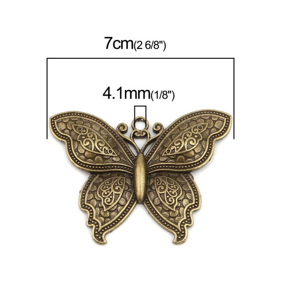 Picture of Zinc Based Alloy Insect Pendants Butterfly Animal Antique Bronze 70mm x 52mm, 2 PCs