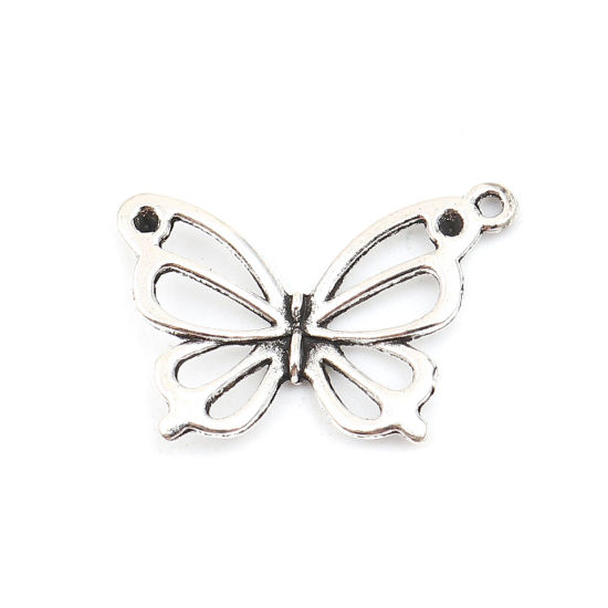 Immagine di Zinc Based Alloy Insect Charms Butterfly Animal Antique Silver Color (Can Hold ss7 Pointed Back Rhinestone) 27mm x 19mm, 50 PCs