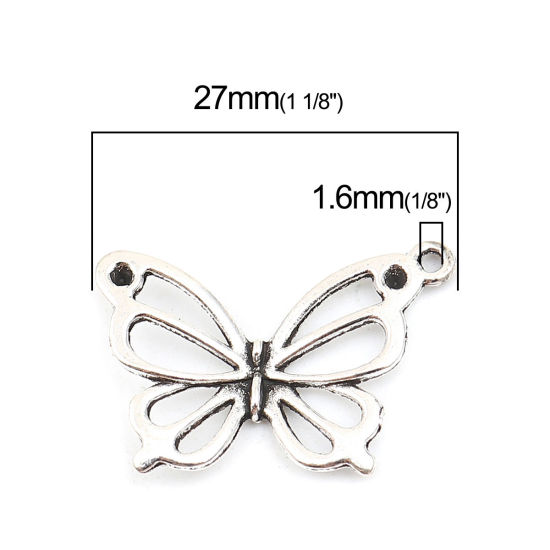 Immagine di Zinc Based Alloy Insect Charms Butterfly Animal Antique Silver Color (Can Hold ss7 Pointed Back Rhinestone) 27mm x 19mm, 50 PCs
