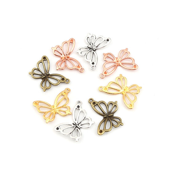 Immagine di Zinc Based Alloy Insect Charms Butterfly Animal Antique Silver Color (Can Hold ss7 Pointed Back Rhinestone) 27mm x 19mm, 50 PCs