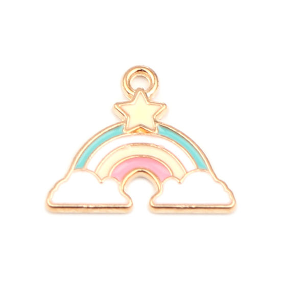 Imagen de Zinc Based Alloy Weather Collection Charms Cloud Gold Plated Multicolor Rainbow Enamel 19mm x 16mm, 10 PCs