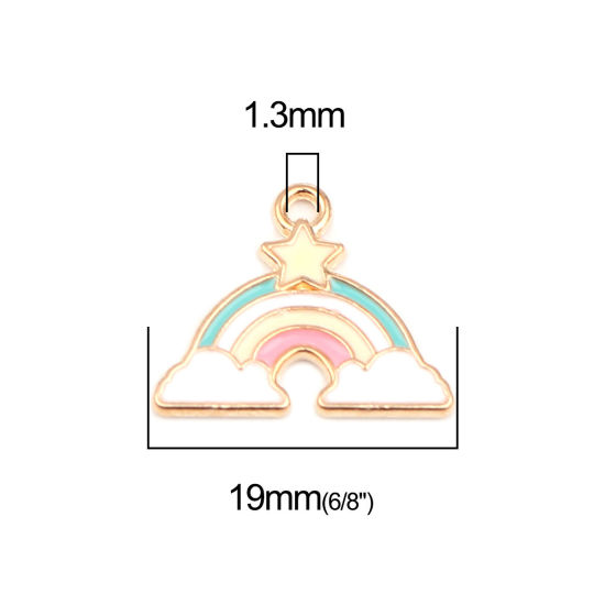 Imagen de Zinc Based Alloy Weather Collection Charms Cloud Gold Plated Multicolor Rainbow Enamel 19mm x 16mm, 10 PCs
