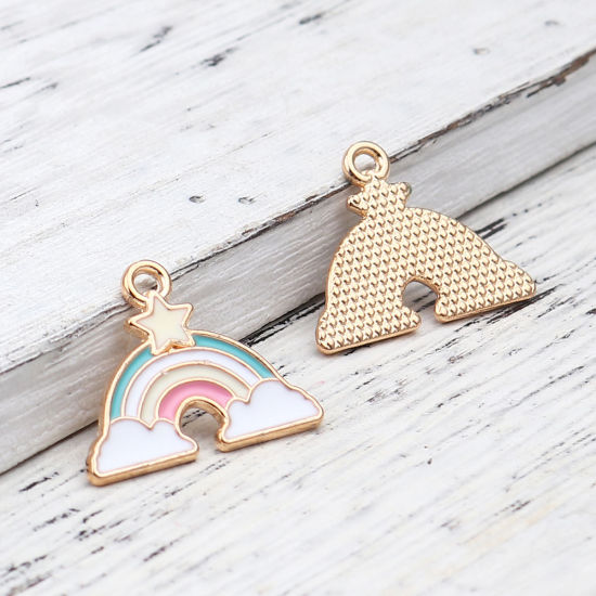 Imagen de Zinc Based Alloy Weather Collection Charms Cloud Gold Plated Multicolor Rainbow Enamel 19mm x 16mm, 10 PCs