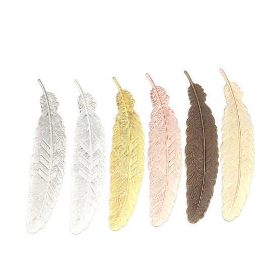 Image de Pendentifs en Alliage de Zinc Plume Doré 11.4cm x 2.3cm, 5 Pcs