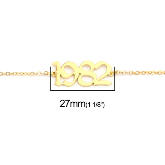 Image de 304 Stainless Steel Year Anklet Gold Plated Number Message " 1982 " 21cm(8 2/8") long, 1 Piece