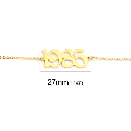 Image de 304 Stainless Steel Year Anklet Gold Plated Number Message " 1985 " 21cm(8 2/8") long, 1 Piece