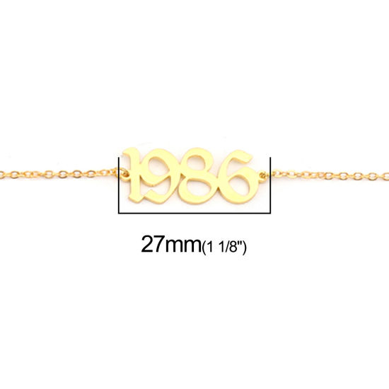Image de 304 Stainless Steel Year Anklet Gold Plated Number Message " 1986 " 21cm(8 2/8") long, 1 Piece