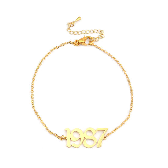 Изображение 304 Stainless Steel Year Anklet Gold Plated Number Message " 1992 " 21cm(8 2/8") long, 1 Piece