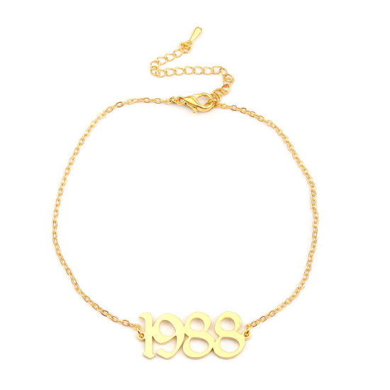 Image de 304 Stainless Steel Year Anklet Gold Plated Number Message " 1992 " 21cm(8 2/8") long, 1 Piece