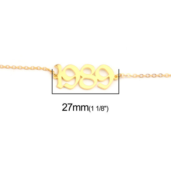 Изображение 304 Stainless Steel Year Anklet Gold Plated Number Message " 1989 " 21cm(8 2/8") long, 1 Piece