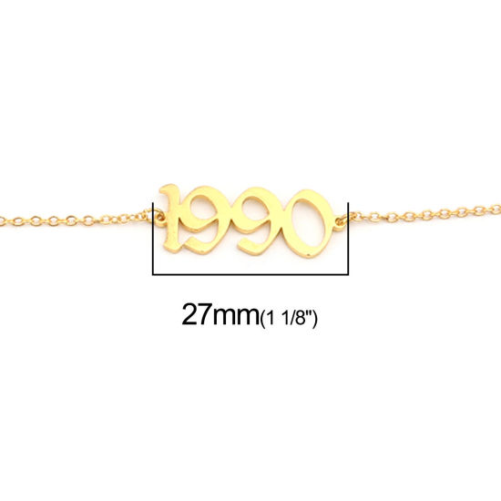 Изображение 304 Stainless Steel Year Anklet Gold Plated Number Message " 1990 " 21cm(8 2/8") long, 1 Piece