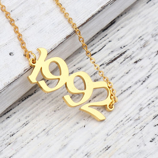 Image de 304 Stainless Steel Year Anklet Gold Plated Number Message " 1992 " 21cm(8 2/8") long, 1 Piece