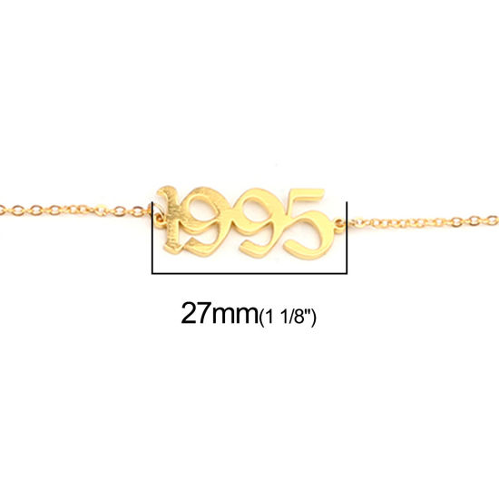 Picture of 304 Stainless Steel Year Anklet Gold Plated Number Message " 1995 " 21cm(8 2/8") long, 1 Piece