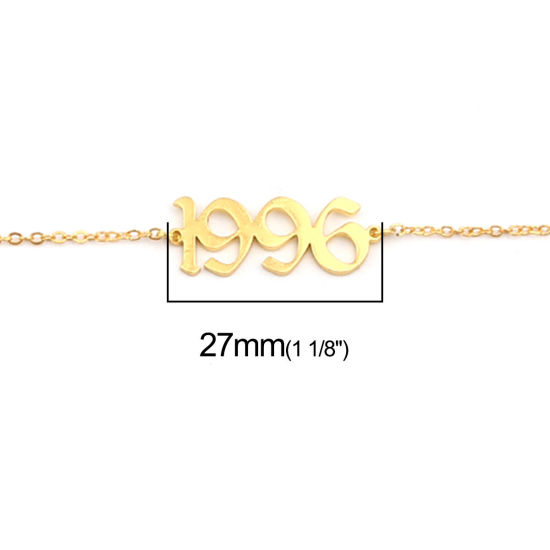 Изображение 304 Stainless Steel Year Anklet Gold Plated Number Message " 1996 " 21cm(8 2/8") long, 1 Piece