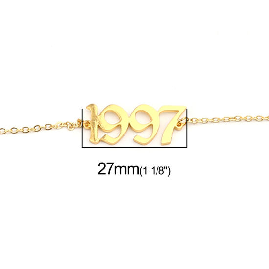 Изображение 304 Stainless Steel Year Anklet Gold Plated Number Message " 1997 " 21cm(8 2/8") long, 1 Piece