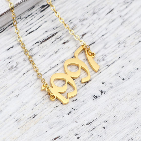 Picture of 304 Stainless Steel Year Anklet Gold Plated Number Message " 1997 " 21cm(8 2/8") long, 1 Piece