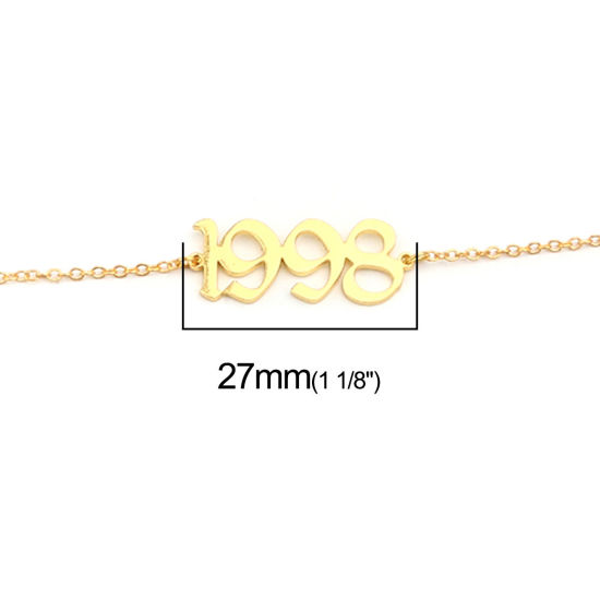 Изображение 304 Stainless Steel Year Anklet Gold Plated Number Message " 1998 " 21cm(8 2/8") long, 1 Piece