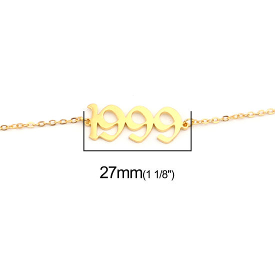Picture of 304 Stainless Steel Year Anklet Gold Plated Number Message " 1999 " 21cm(8 2/8") long, 1 Piece