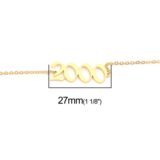 Изображение 304 Stainless Steel Year Anklet Gold Plated Number Message " 2000 " 21cm(8 2/8") long, 1 Piece